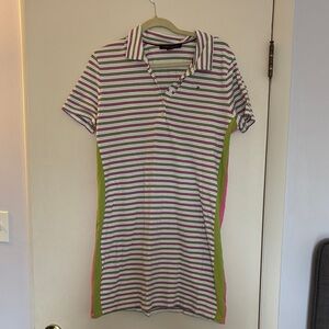 Tommy Hilfiger White Polo-Style Mini Dress with Pink & Green Stripes